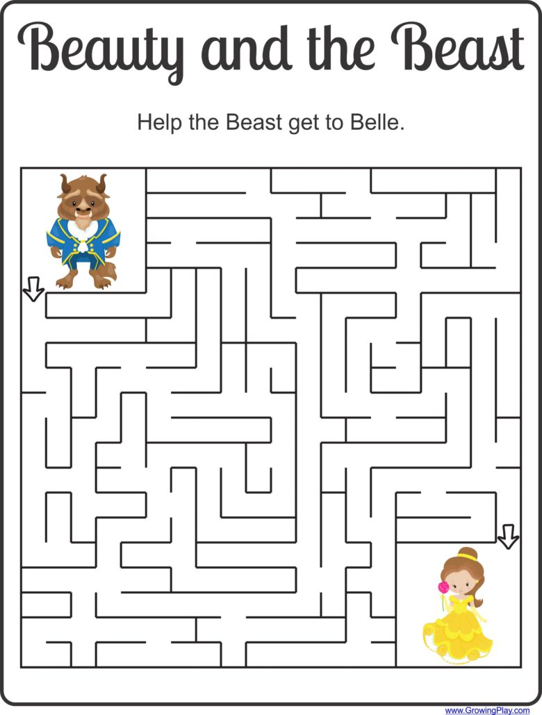 Beauty and the Beast Maze and Puzzles Freebie