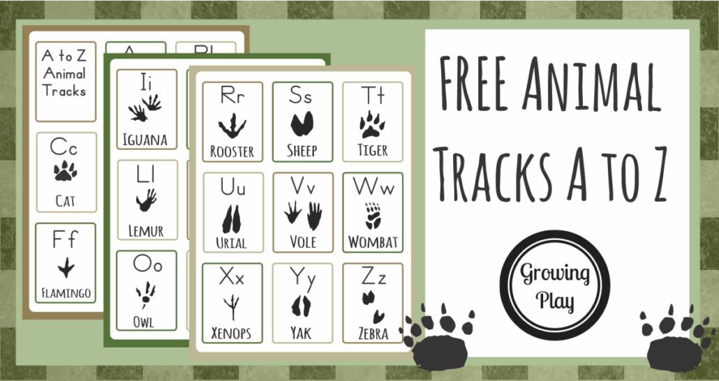 Animal Track Flashcards A to Z FREE from Growing Play 2