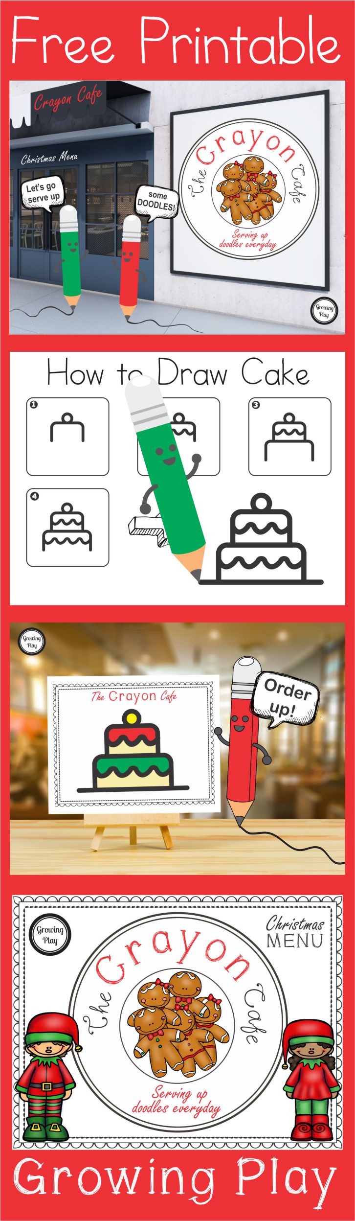 How to Draw Christmas Cake from the Christmas Crayon Cafe at Growing Play