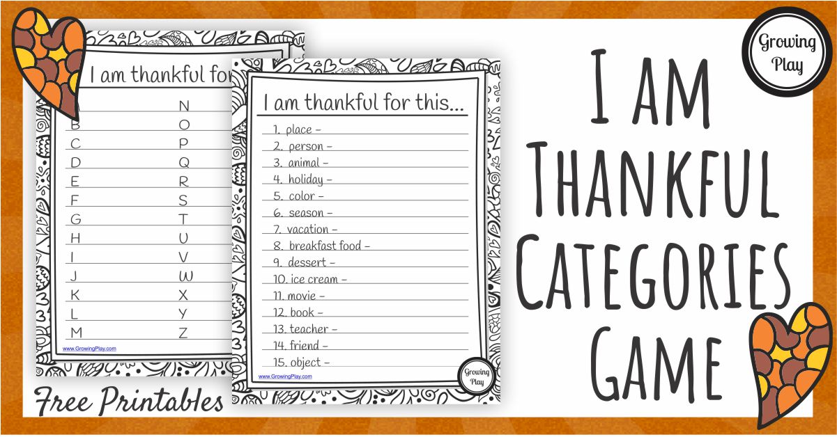 I am Thankful Categories Game