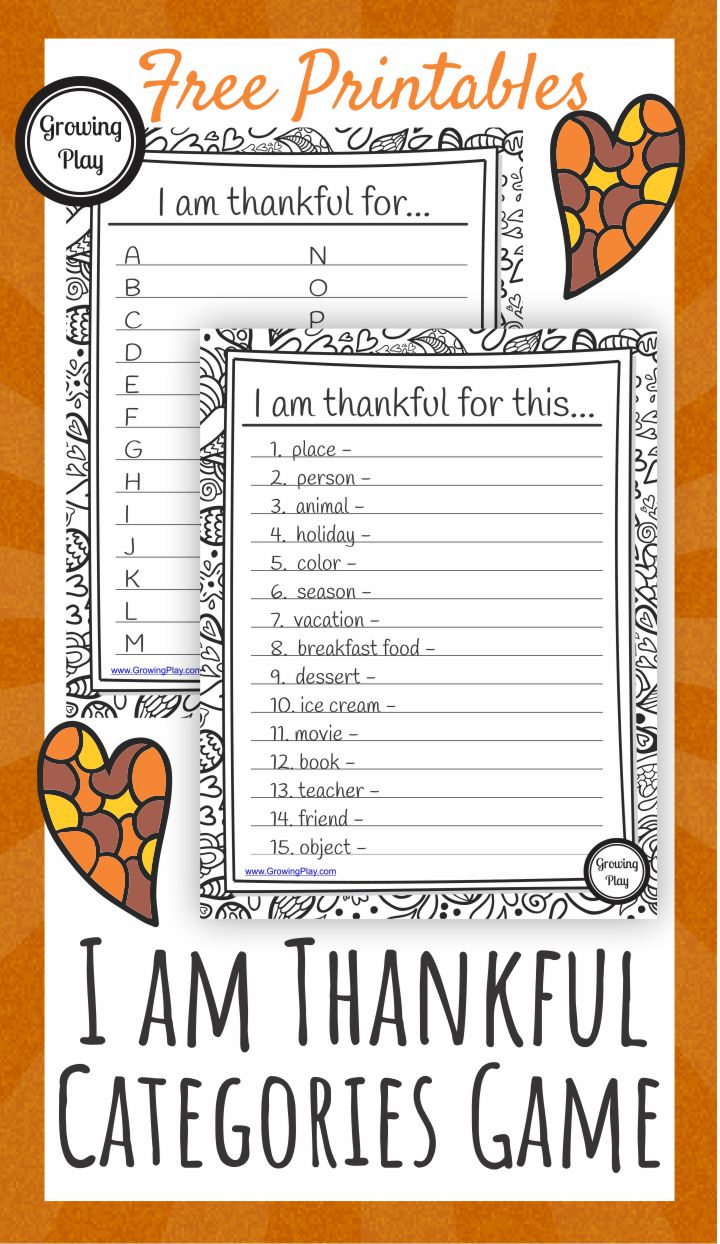 I am Thankful Categories Game