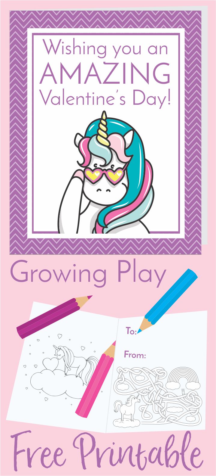 Unicorn Valentine's Day Card Freebie from Growing Play