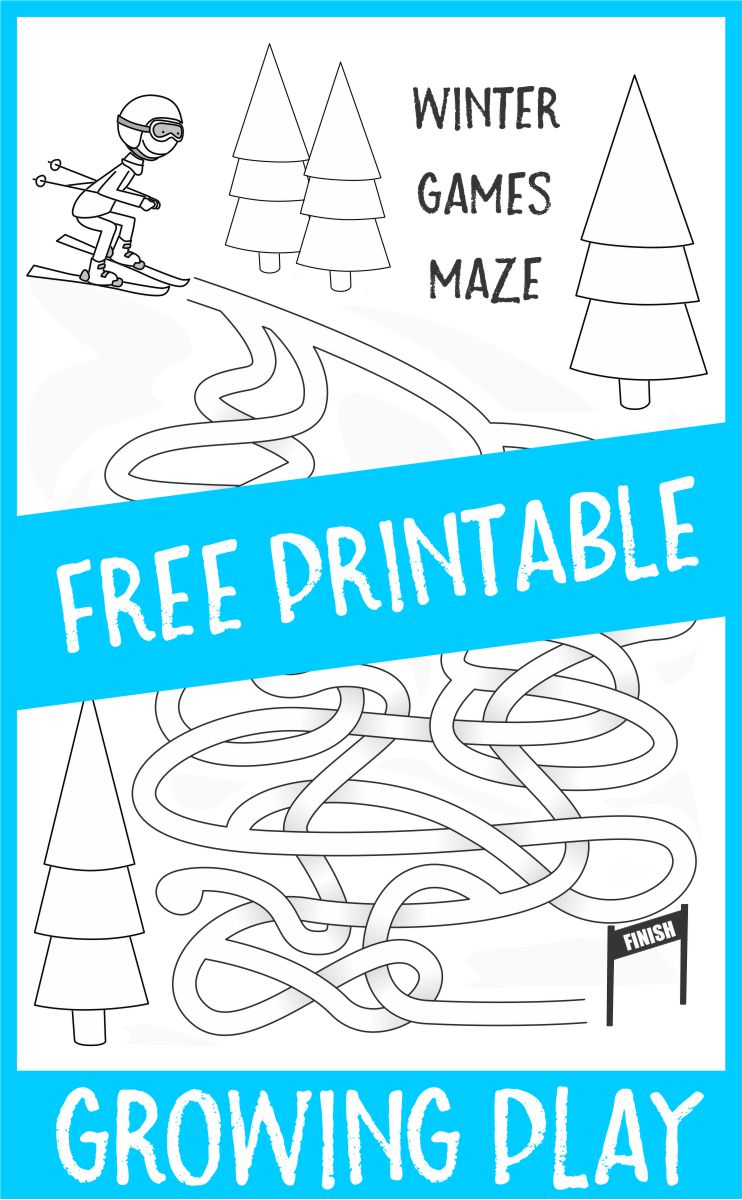 Winter Games Maze Free Printable Downhill Skiing Maze from Growing Play