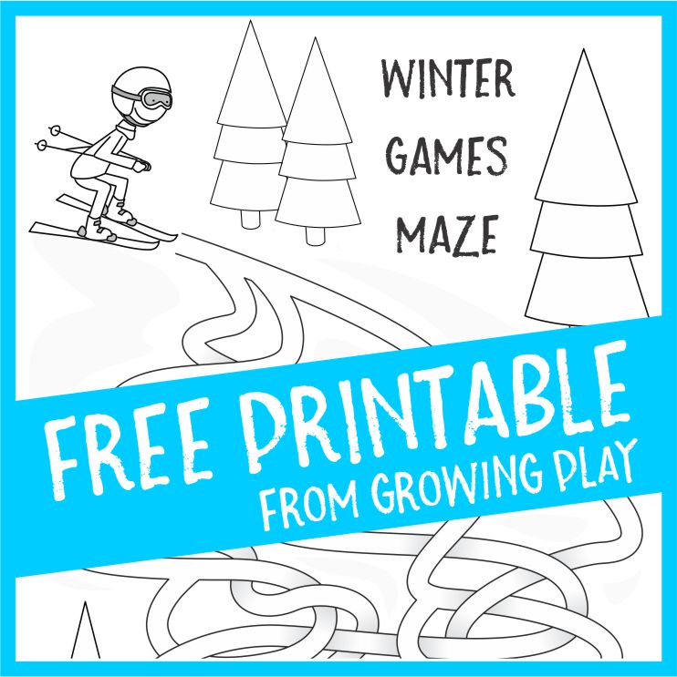 Winter Games Maze Free Printable Downhill Skiing Maze from Growing Play