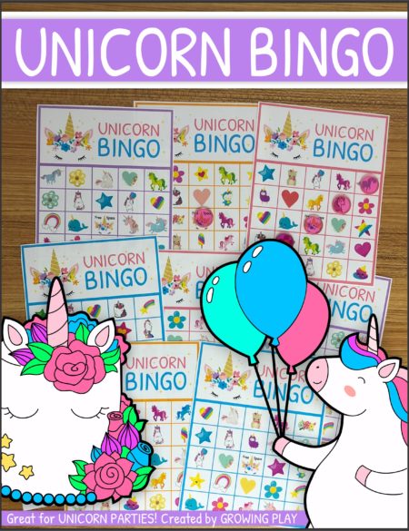 Unicorn Bingo Party Printable Instant Download from Growing Play