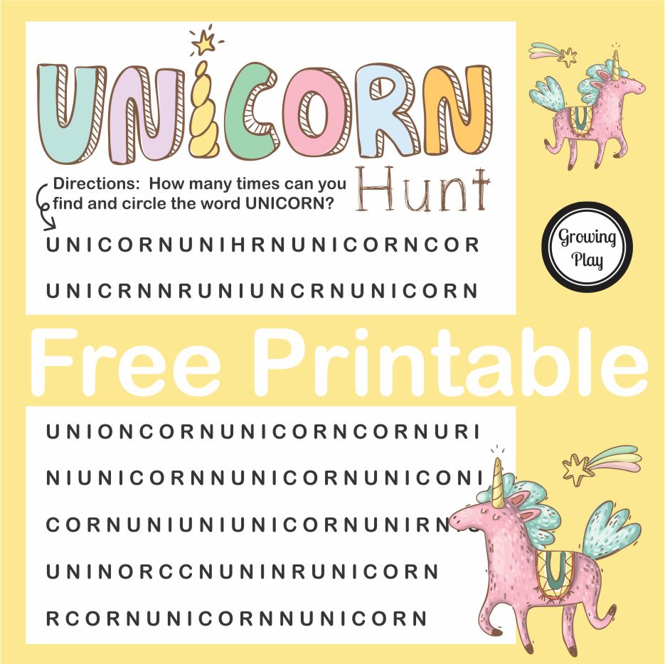 Unicorn Hunt Word Find Free Printable