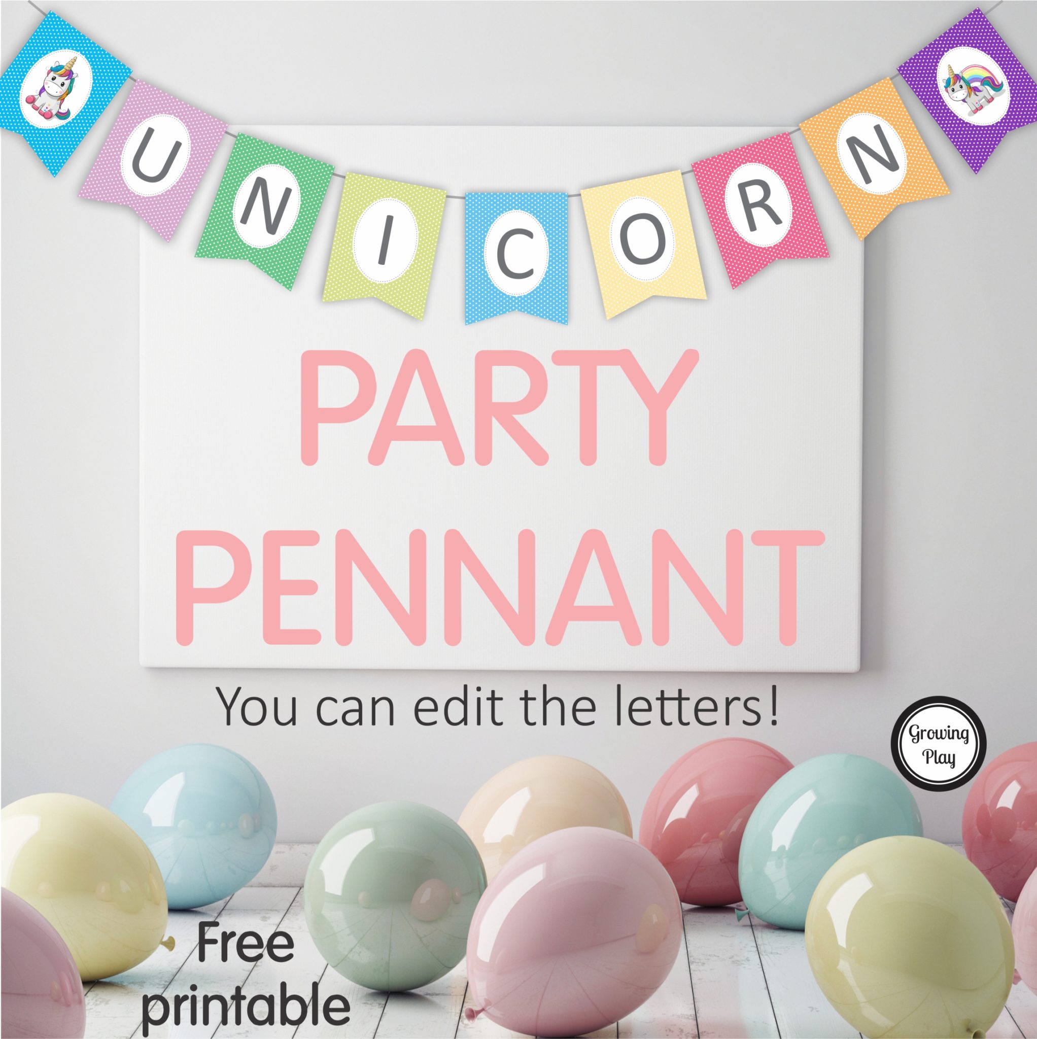 Unicorn Party Pennant - Free Printable for Unicorn Birthdays or Unicorn Decorations