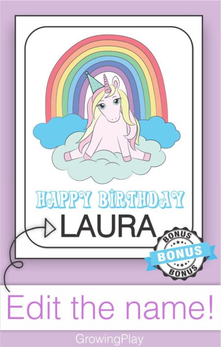 This super cute UNICORN Coloring Book (digital download) includes 12 adorable black and white unicorn pictures with phrases to color.  Plus, one BONUS birthday coloring page.  You can even edit the name to include your child's name right on the Unicorn birthday coloring page.