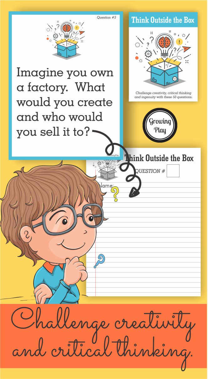 Do you want to challenge creativity and critical thinking in children?  Does your child get bored easily with regular school assignments or requirements?  This free sample activity from Think Outside the Box helps children to use the imagination, creativity, critical thinking and written expression skills.