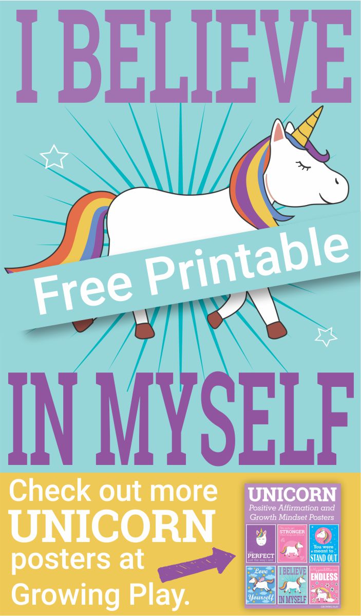 Have you ever had days where you doubt yourself? Who hasn't right?  Especially as a young child or teenager trying something for the first time.  It can be hard to have the self-confidence in yourself to believe that you will succeed.  This unicorn self-confidence poster is FREE from Growing Play and it helps to remind us all to believe in ourselves.  