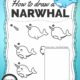 Isn't this narwhal just adorable?  I thought it was super cute and easy to draw.  Here is a simple one page printable to download (see below) where you can follow the step by step directions to learn how to draw a narwhal