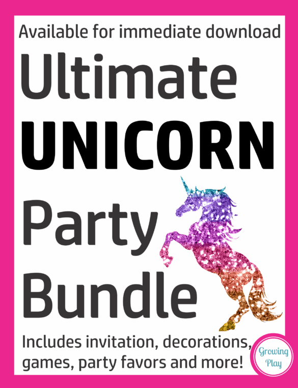 Are you planning a unicorn birthday party?  Is the big day quickly approaching and you are starting to panic?  If the answer is yes, this ULTIMATE Unicorn Party Bundle has everything you need to get it all done right away!