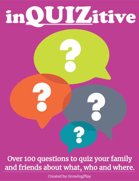 The digital download, inQUIZitive Questions to Ask Friends and Family, includes over 100 questions to ask your loved ones.  They are divided into three categories: What? Who? and Where?