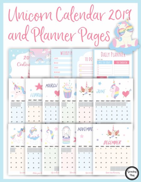 The Unicorn Calendar 2019 and Unicorn Planner Pages digital download includes 17 pages to organize your life in 2019 all with an adorable unicorn theme