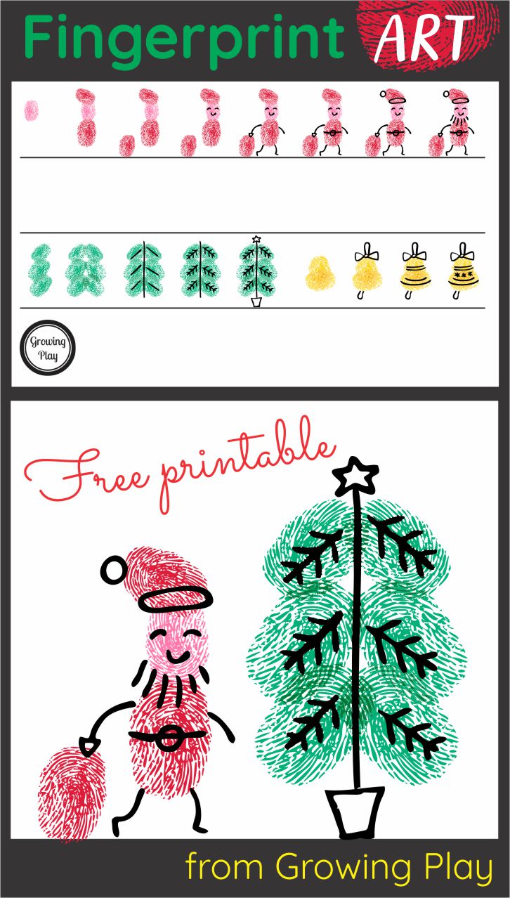 I love fingerprint art!  It is so simple to create and cute.  This FREE Christmas fingerprint art printable includes the step by step directions to create a fingerprint Santa, Christmas tree, and holiday bell. Download the free printable at the bottom of the post.