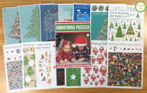 The Christmas Puzzles Packet includes full color, brain boosting, FUN Christmas activities to complete.  Look and find challenges, mazes, puzzles and more all for when the kids need some extra entertainment this holiday season.