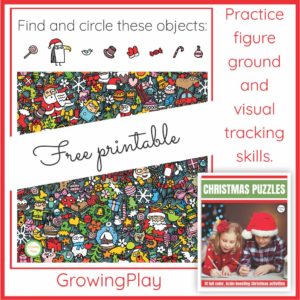 Are you looking for a FUN, brain-boosting activity to entertain the kids this Christmas?  Here is a look and find Christmas free printable from Growing Play.  You can download it at the bottom of the post.