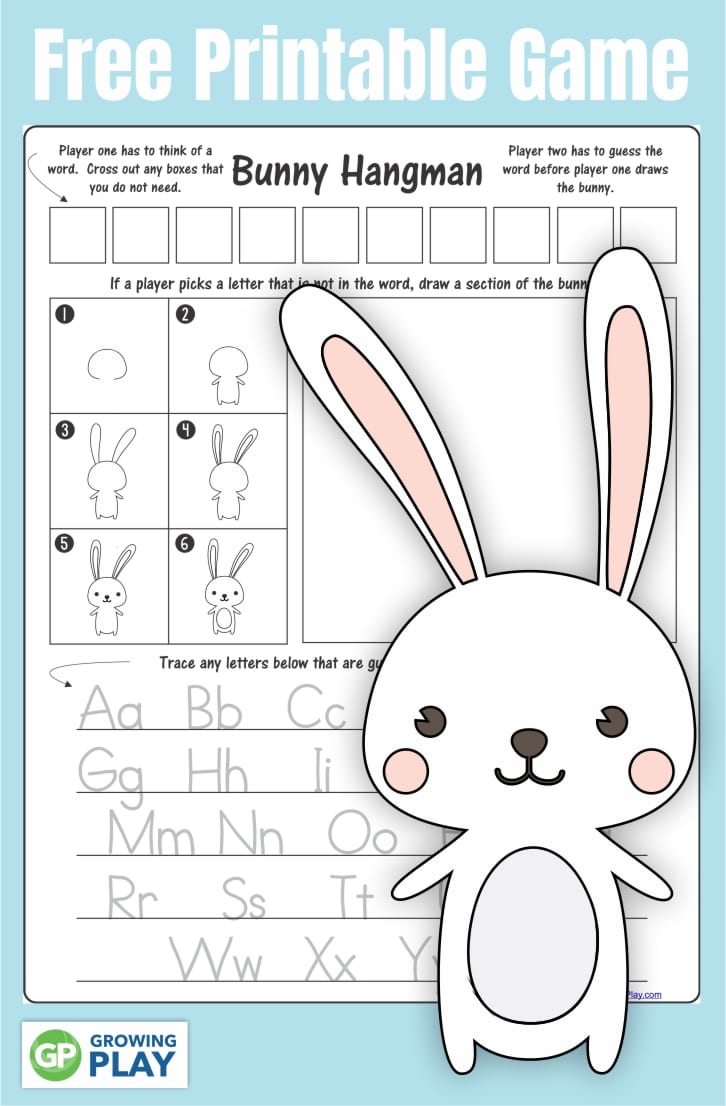 Are you looking for a cute, fun bunny game for kids?  This FREE one page printable requires no prep.  Created by Growing Play.