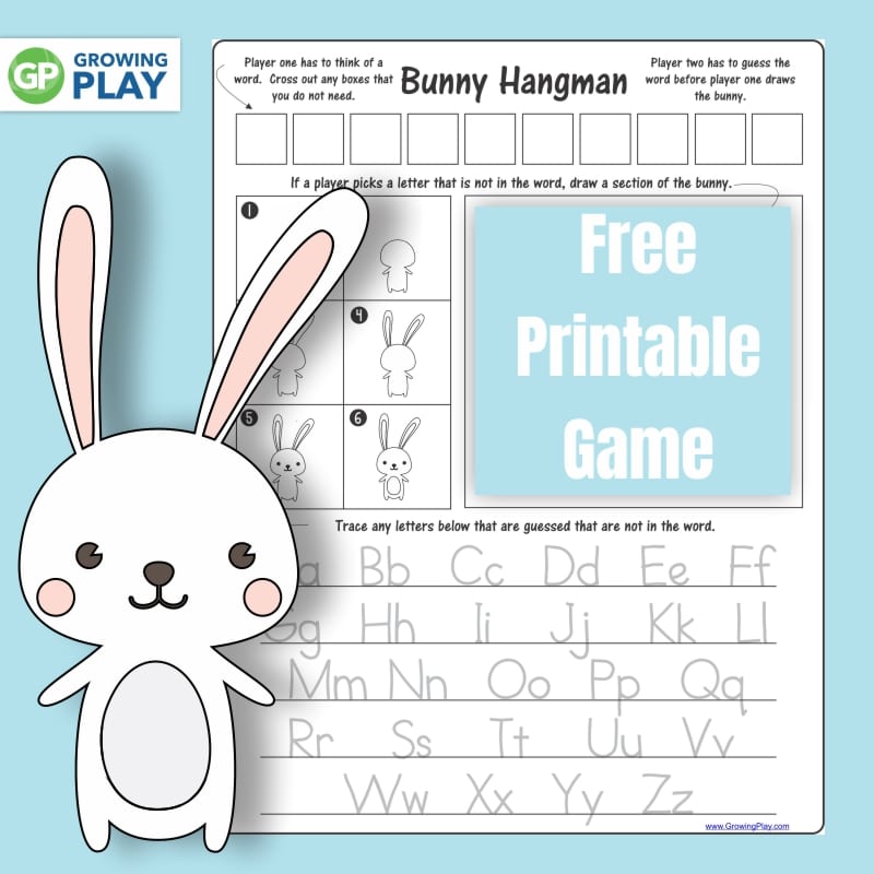 Are you looking for a cute, fun bunny game for kids? This FREE one page printable requires no prep. Created by Growing Play.