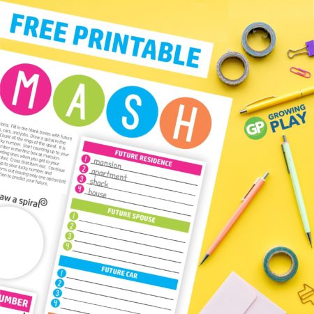 The MASH Game digital download includes 20 super fun games to predict your future.  This game is perfect for rainy day fun, birthday parties, sleepovers, camping, road trips, indoor recess or anytime your kids are bored.