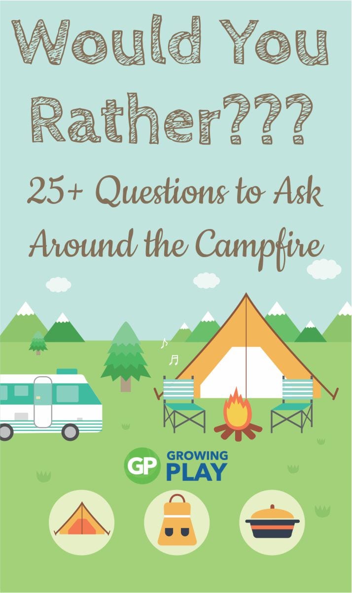 Here is a fun family camping activity - would you rather camping style questions to ask around the campfire from Growing Play.