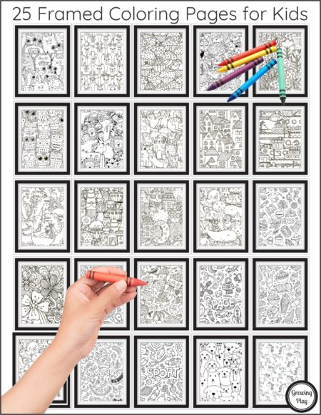 The amazing collection of Framed Coloring Pages for Kids includes 25 easy to color prints of all different themes. Print and color!