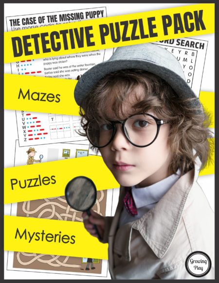 Solve the mysteries, remember the details, go on a scavenger hunt and more with this Detective Puzzle Pack.