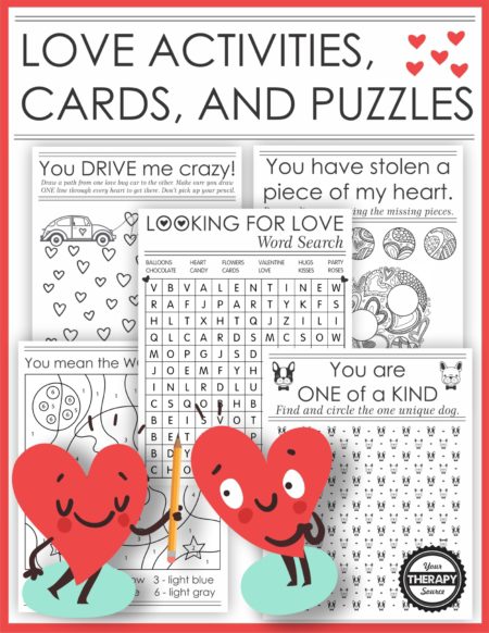 The Love Puzzle Packet digital download includes 20 printable (black and white) love activities, cards and puzzles to give to someone you admire or appreciate.