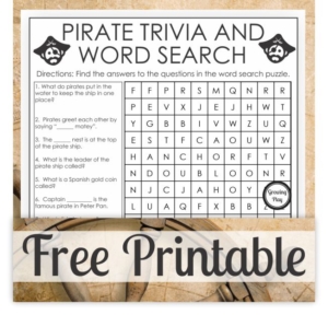 This pirate word search and pirate trivia is a FREE one page puzzle for your entertainment. Combine learning and fun with this free puzzle.