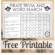 This pirate word search and pirate trivia is a FREE one page puzzle for your entertainment. Combine learning and fun with this free puzzle.