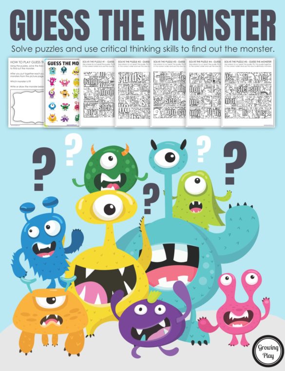 Try this Guess the Monster Puzzle.  You will need critical thinking skills, scissors and visual spatial skills to find the correct monster.