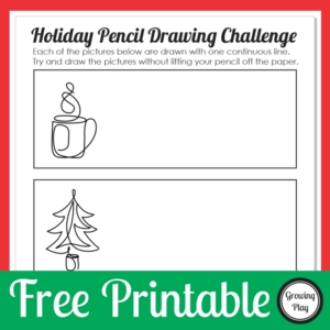 Looking for a fun Christmas drawing challenge? This free printable is ready to go to see if you can complete these drawings without lifting your pencil off the paper.