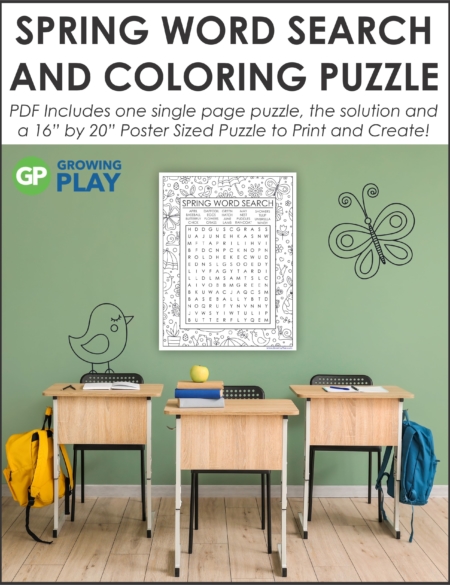 Challenge your students with this oversized Spring Word Search Printable. Use the one page puzzle or make the 16" by 22" poster.