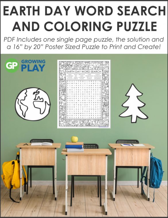 Challenge your students with this oversized Earth Day Word Search Printable Poster. Use the 1 page puzzle with SOLUTION or make a poster.