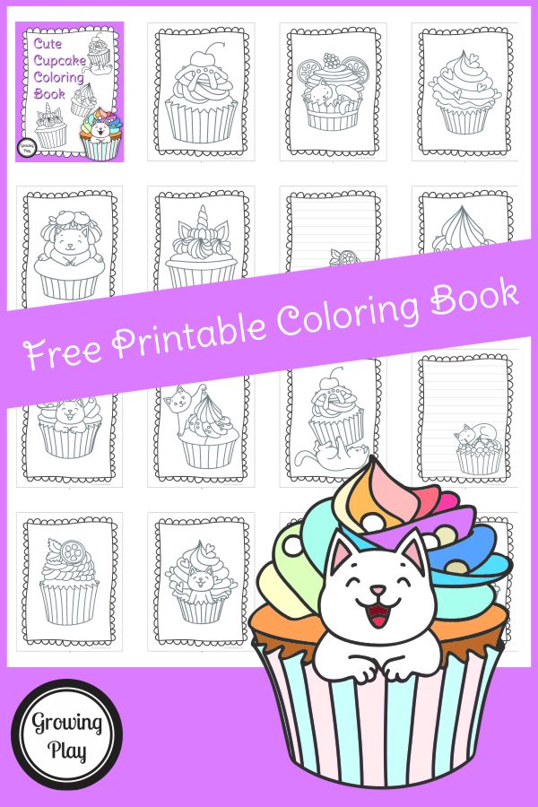 If you love sweets and cats, you will love this cupcake coloring pages PDF free printable packet. Download it for FREE from Growing Play.