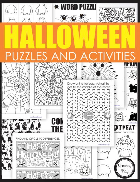 This Halloween activity packet is perfect for children of all ages. It includes 25 black and white puzzles and activity pages.