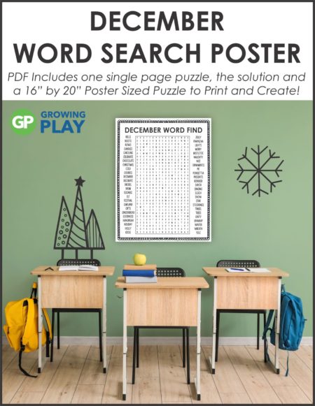 Challenge your students with this oversized December Word Search and Coloring Printable Poster from Growing Play.