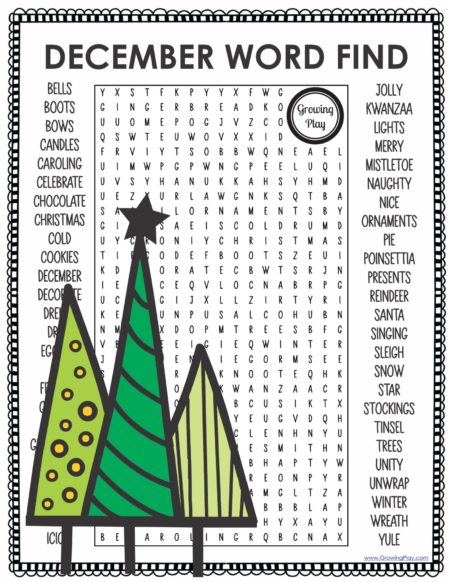 Challenge your students with this oversized December Word Search and Coloring Printable Poster from Growing Play.