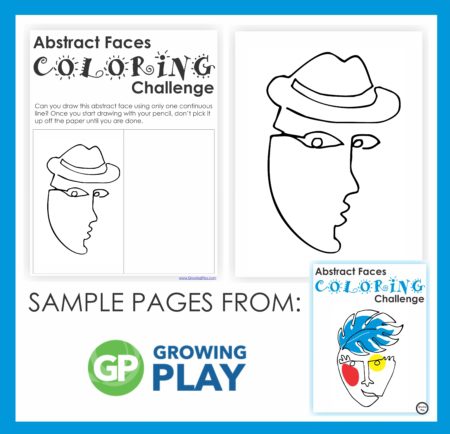 Check out this Abstract Faces Coloring Challenge. Can you draw the abstract face using only ONE continuous line?