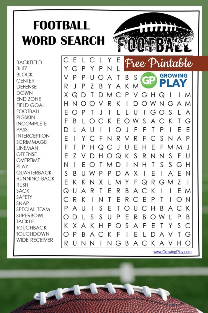  This free printable football word search is the perfect activity for kids, parents, and teachers alike. Get your free copy from Growing Play.