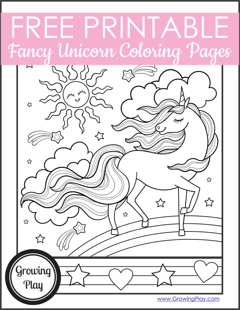 We've got a bunch of free, printable fancy unicorn coloring pages for you to enjoy. Download your copy from Growing Play.