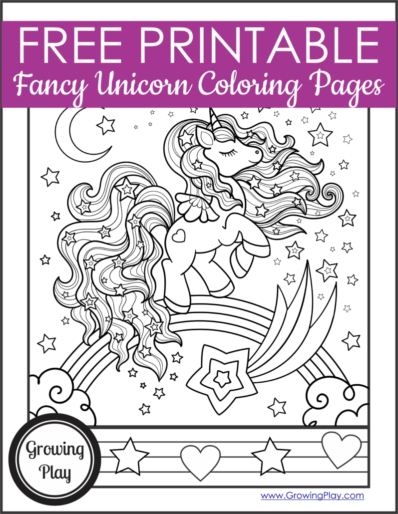 We've got a bunch of free, printable fancy unicorn coloring pages for you to enjoy. Download your copy from Growing Play.