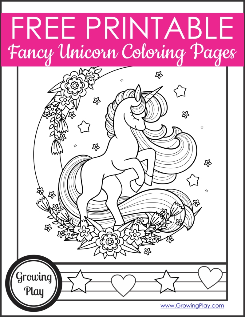 We've got a bunch of free, printable fancy unicorn coloring pages for you to enjoy. Download your copy from Growing Play.