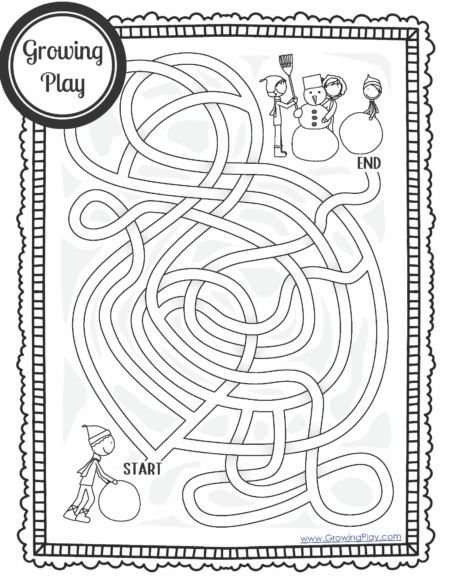 Snowman Maze Free Printable PDF Packet - Growing Play