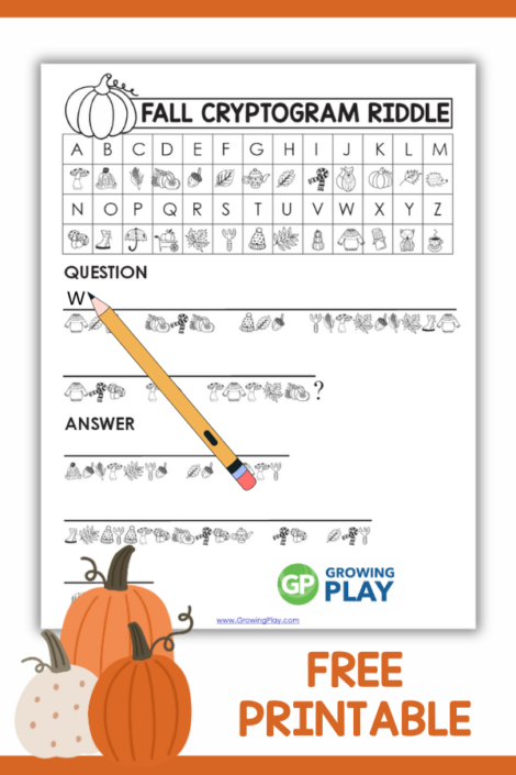 Fall Cryptogram Puzzle for Kids - Growing Play